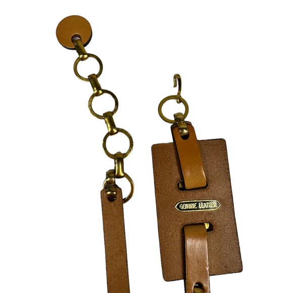 Vintage Tan Leather Chain Belt One Size Geometric Retro Hippie Boho Adjustable - Picture 5 of 5